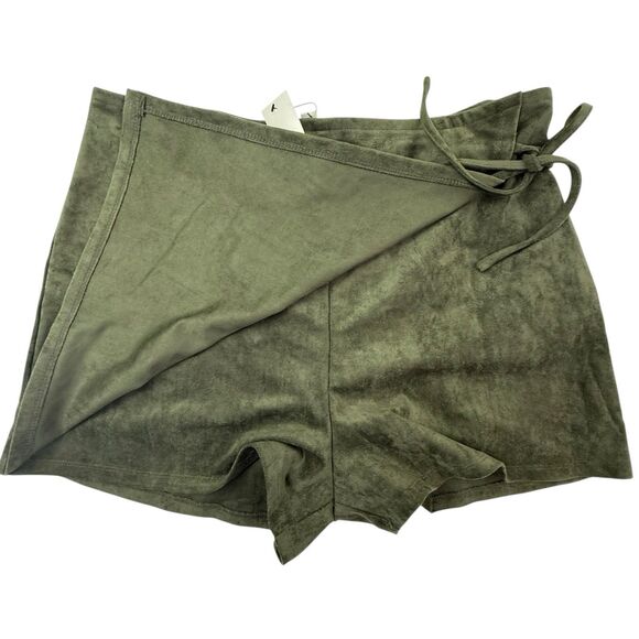 NEW Francescas Wrap it up Skirt Skort Women Large Army Green Ultra Suede Vegan - Picture 2 of 9